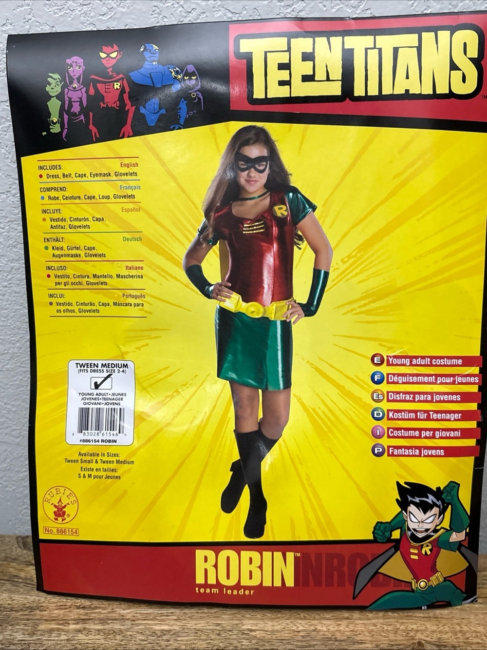 Teen Titans Robin Teen Medium 2-4 Dress Costume w/ Cape & Eyemask NEW